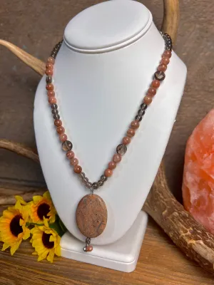Sunstone & Smoky Quartz W/ Autumn Jasper Necklace