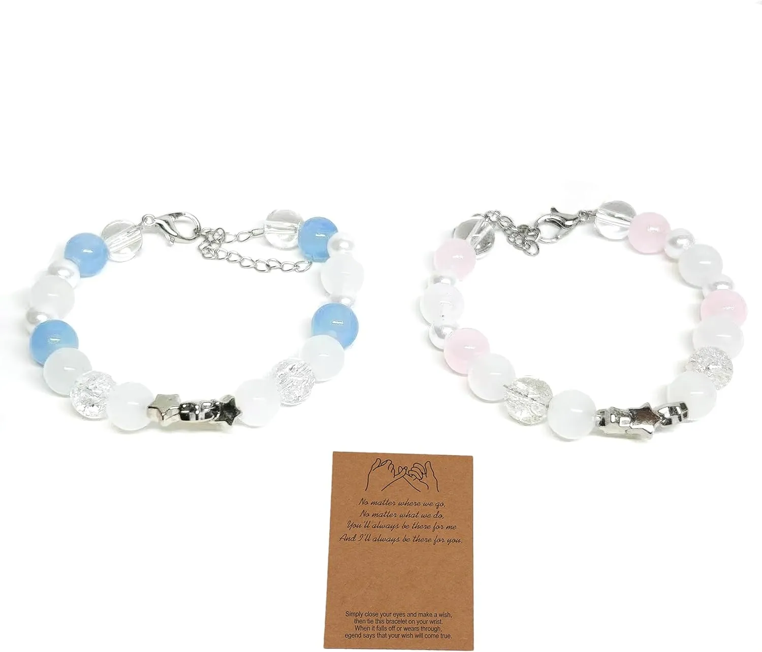 SUPKID Bracelet Beaded,matching bracelets, matching bracelets for couples, Couple Gift for Valentines Day Gifts, Matching Bracelets Couples Promise, 2 PCS (Blue & Pink)