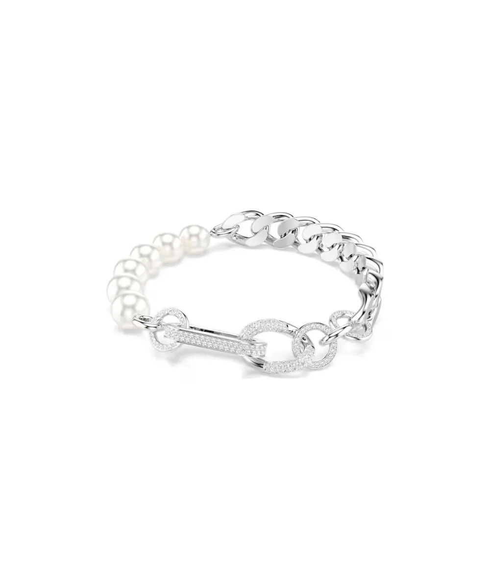 SWAROVSKI DEXTERA BRACELET, CRYSTAL PEARL, MIXED LINKS, WHITE, RHODIUM PLATED