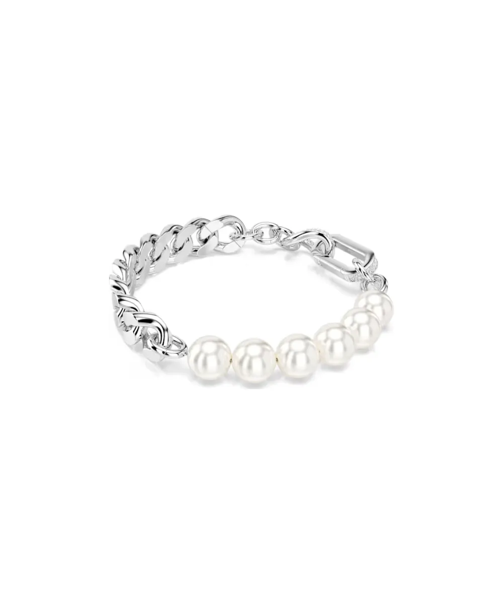 SWAROVSKI DEXTERA BRACELET, CRYSTAL PEARL, MIXED LINKS, WHITE, RHODIUM PLATED