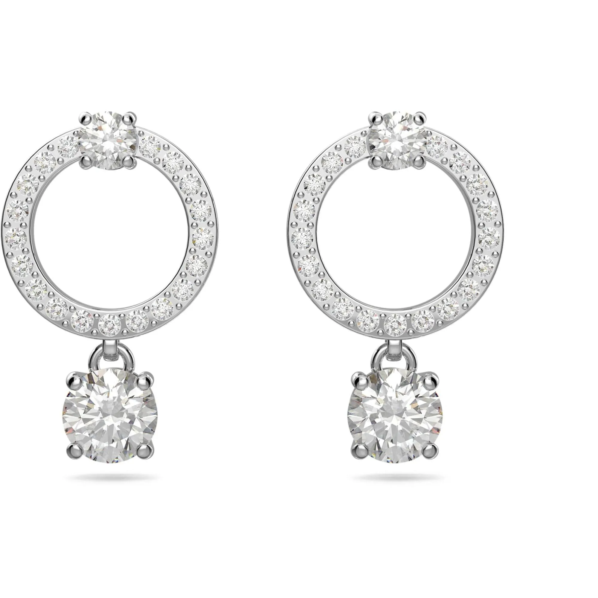 Swarovski Women's Hoop Earrings - Constella Round Crystal Rhodium Plated 5563278