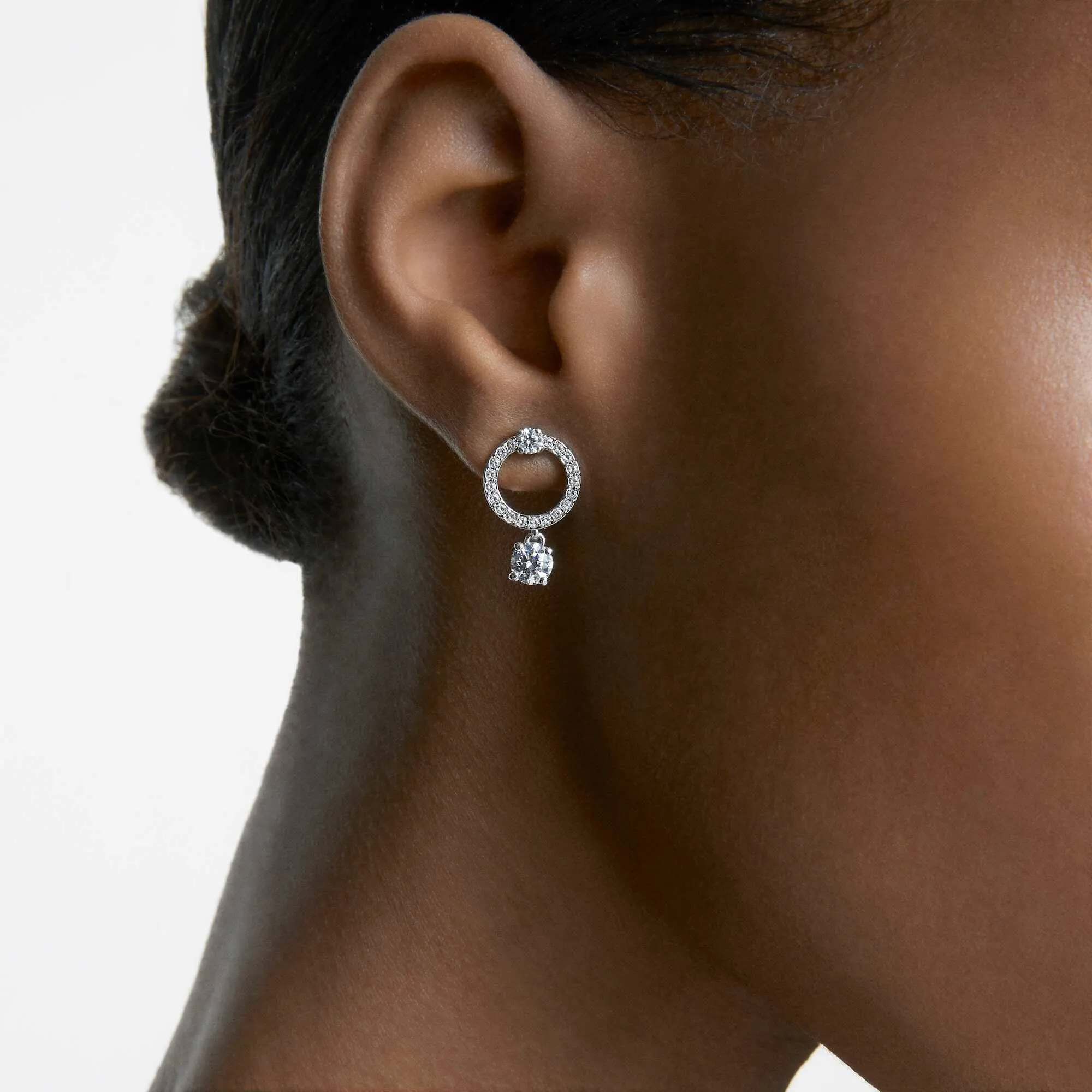 Swarovski Women's Hoop Earrings - Constella Round Crystal Rhodium Plated 5563278