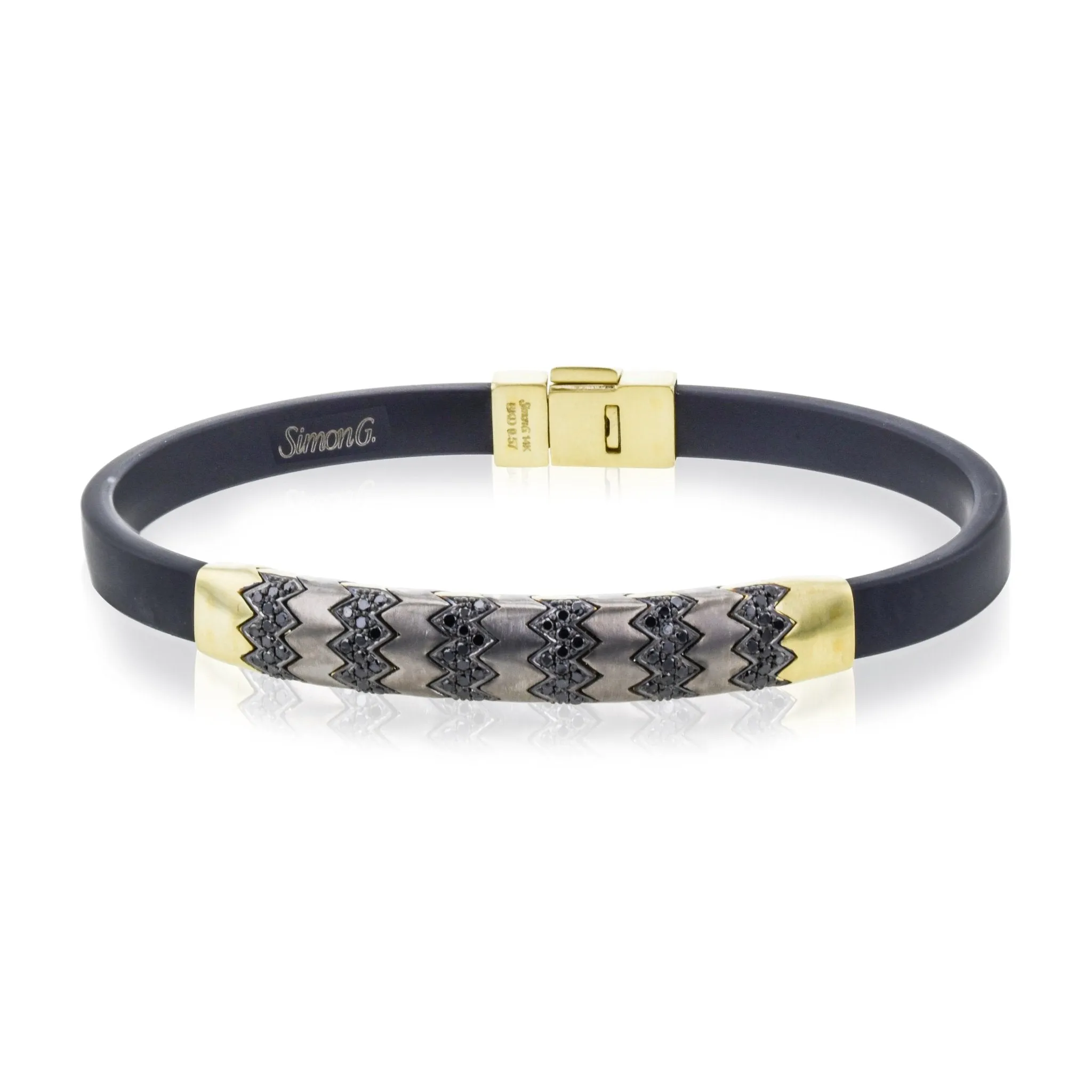 Titanium & Gold Men's Black Diamonds Bracelet with Leather Band