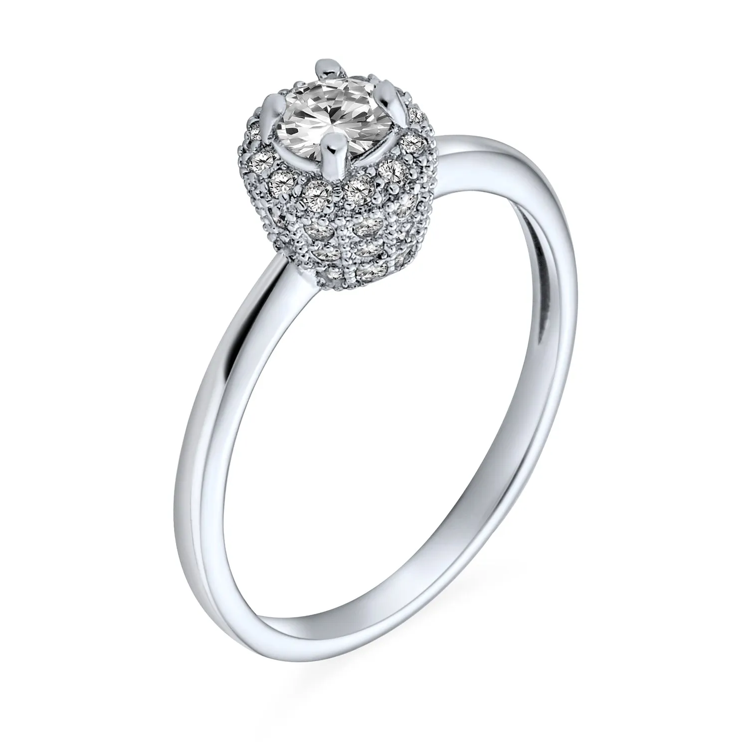 Traditional Carney Yellow Emerald Green CZ Halo Solitaire Engagement Ring Silver