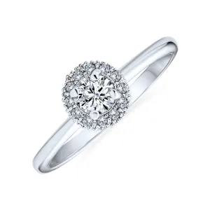 Traditional Carney Yellow Emerald Green CZ Halo Solitaire Engagement Ring Silver