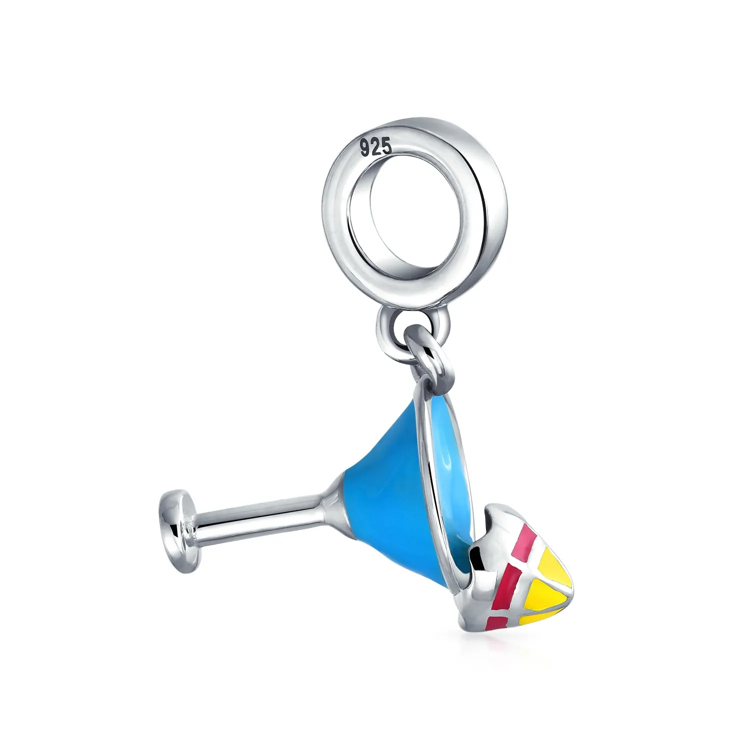 Tropical Drink Glass Charm Bead Blue Enamel Sterling Silver for European Bracelet