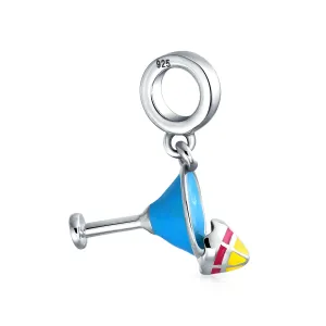 Tropical Drink Glass Charm Bead Blue Enamel Sterling Silver for European Bracelet