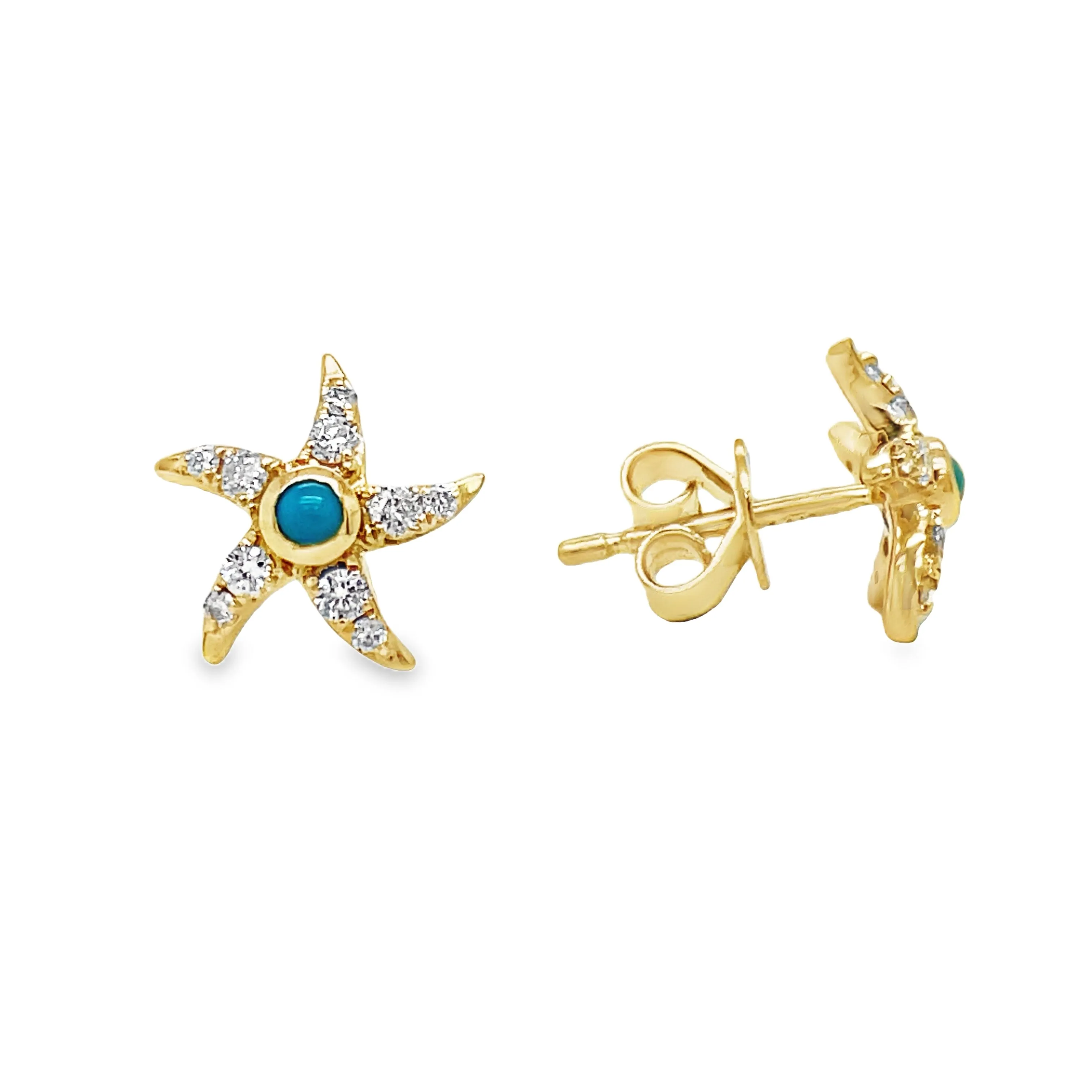 Turquoise & Diamond Gold Starfish Earrings
