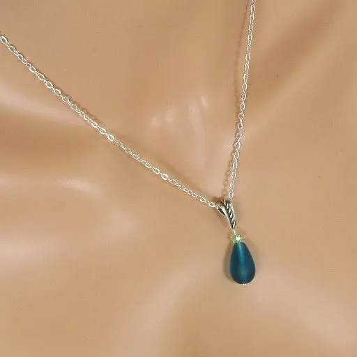 Turquoise Sea Glass Pendant Necklace & Earrings  Set