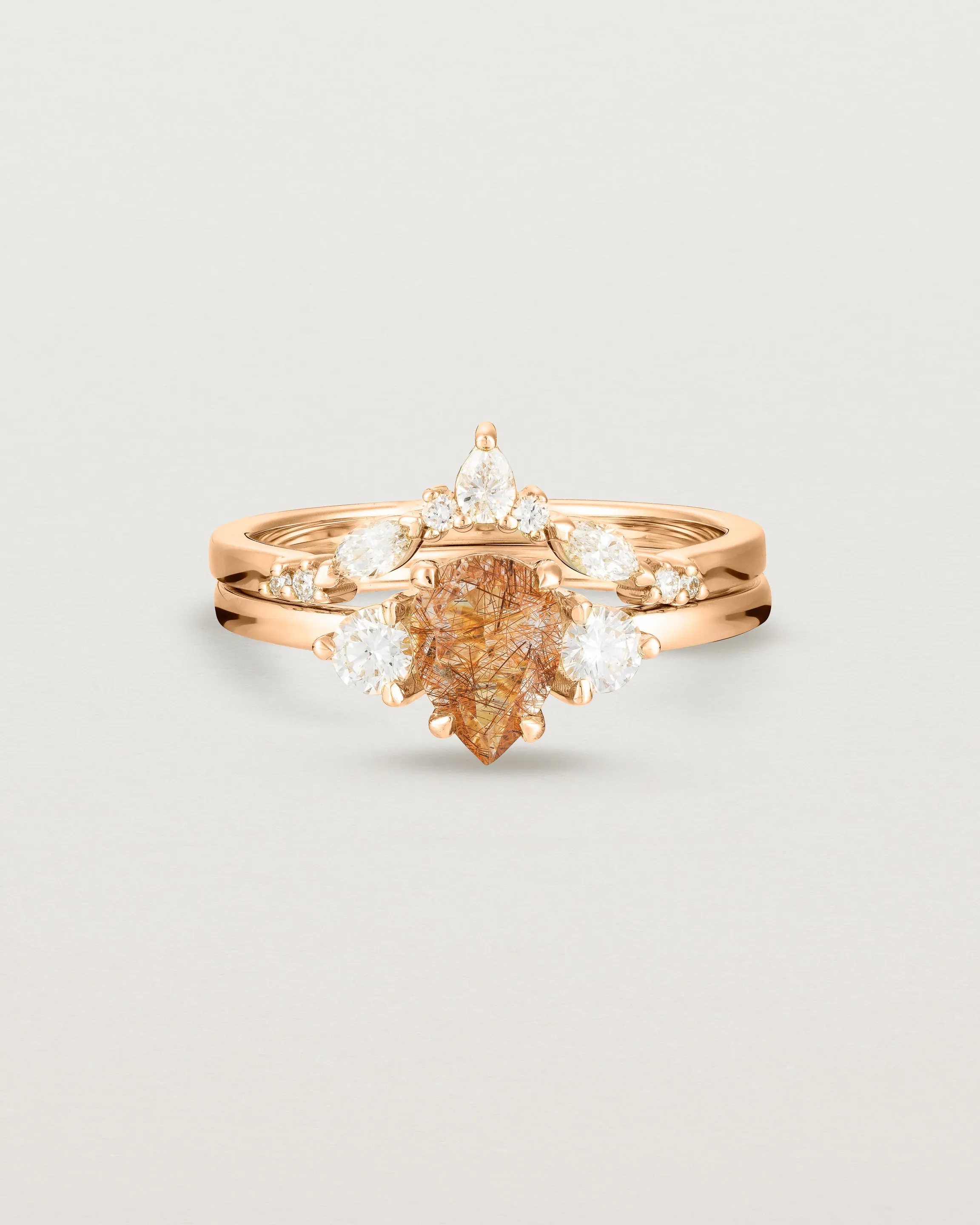 Una Pear Trio Ring | Rutilated Quartz & Diamonds