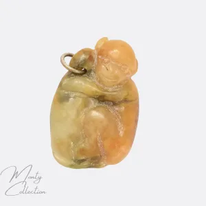 Victorian Carved Jade "Cuddling Monkeys" Pendant