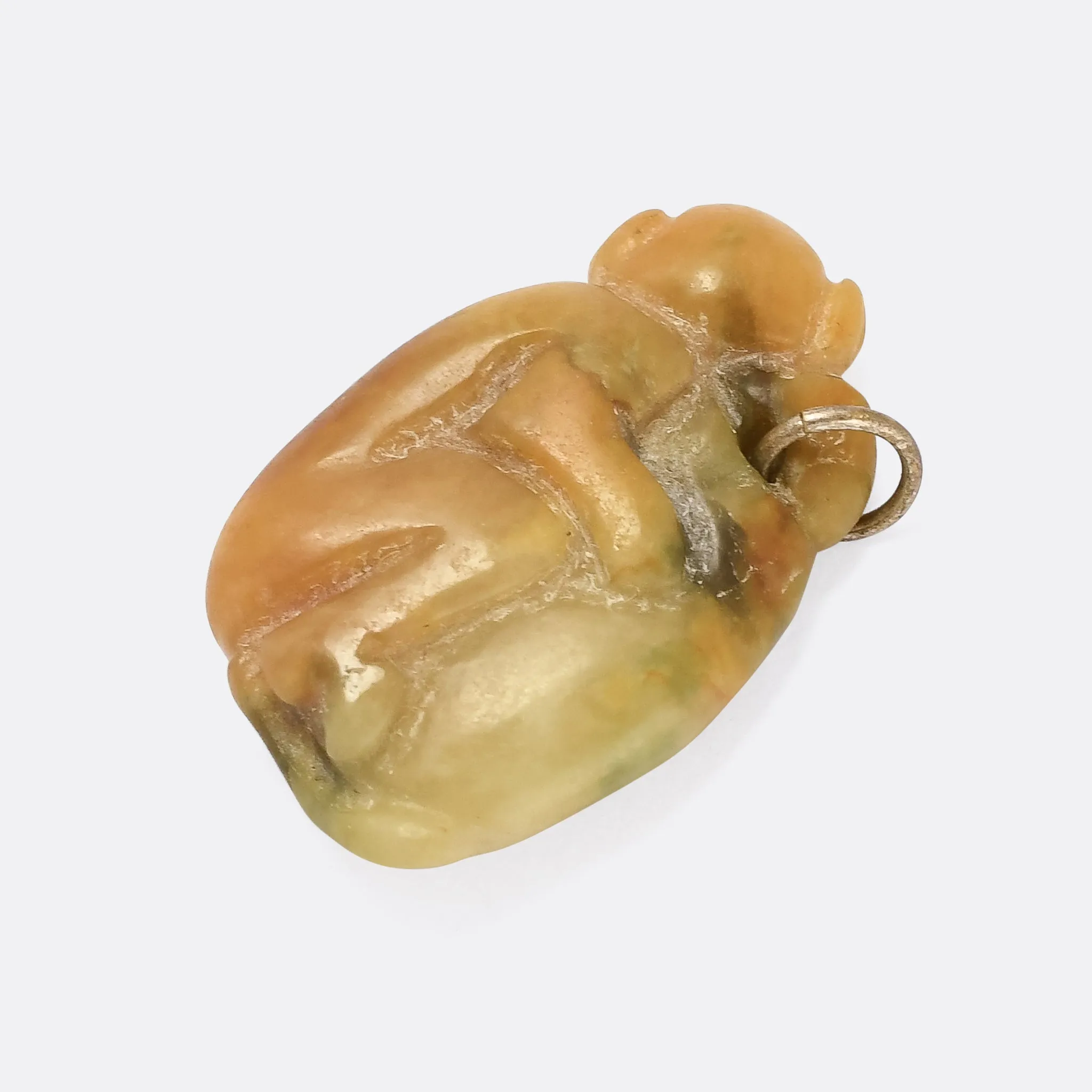 Victorian Carved Jade "Cuddling Monkeys" Pendant