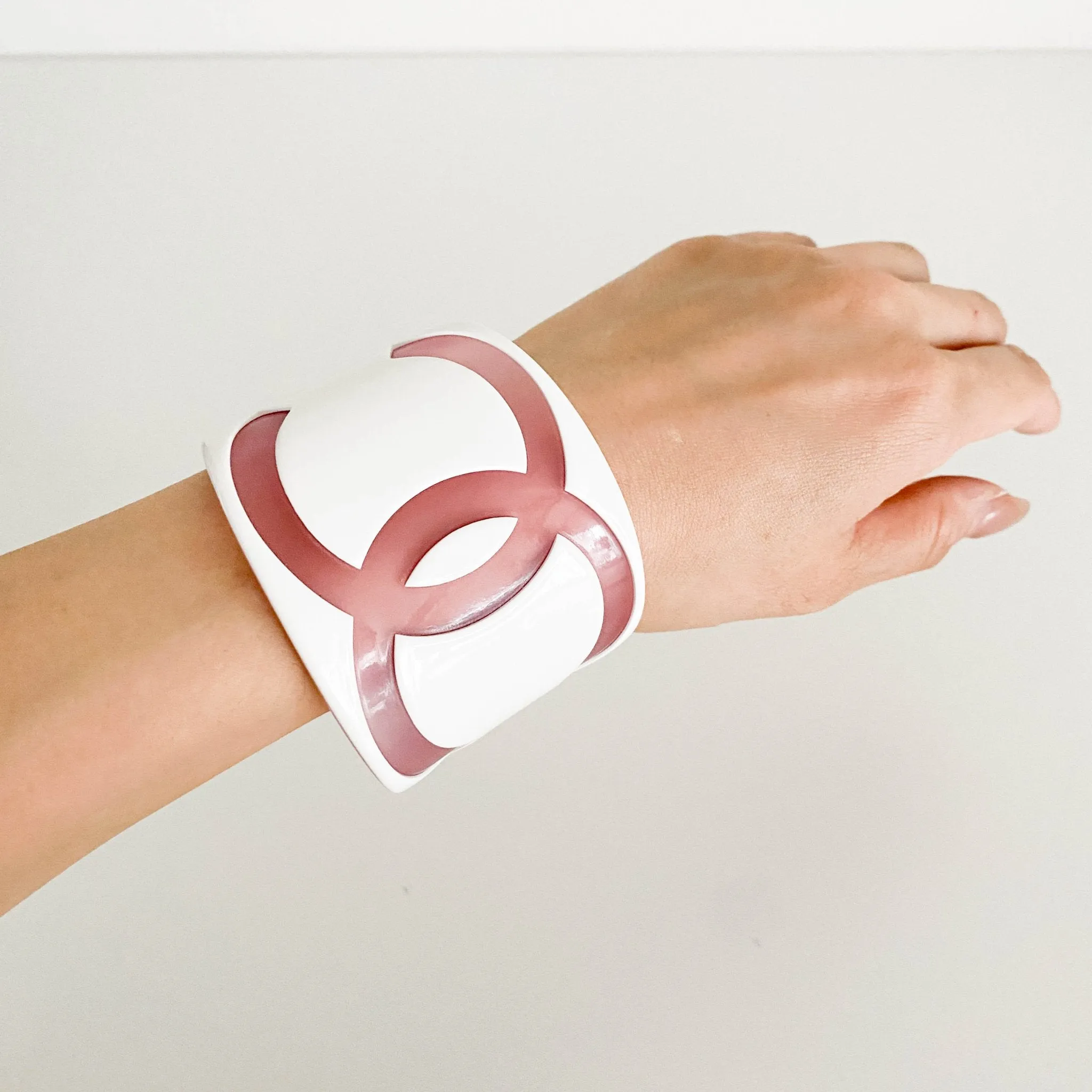 Vintage Chanel Pink Cutout Oversize CC Cuff2001