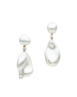 Wild Keshi Pearl Earrings | 7-12mm Keshi Pearls, Diamonds, and Yellow Gold
