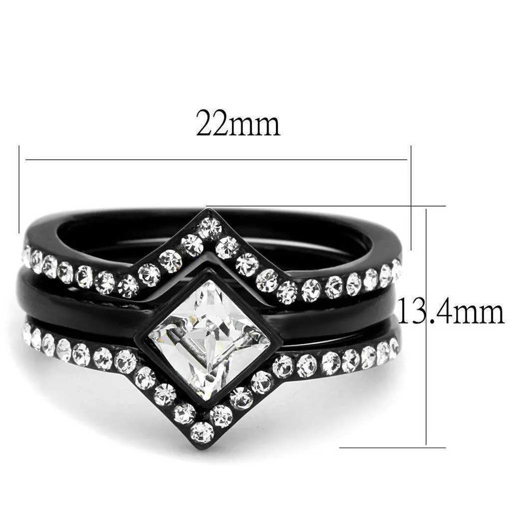 Women Stainless Steel Synthetic Crystal Rings Clear Diamond