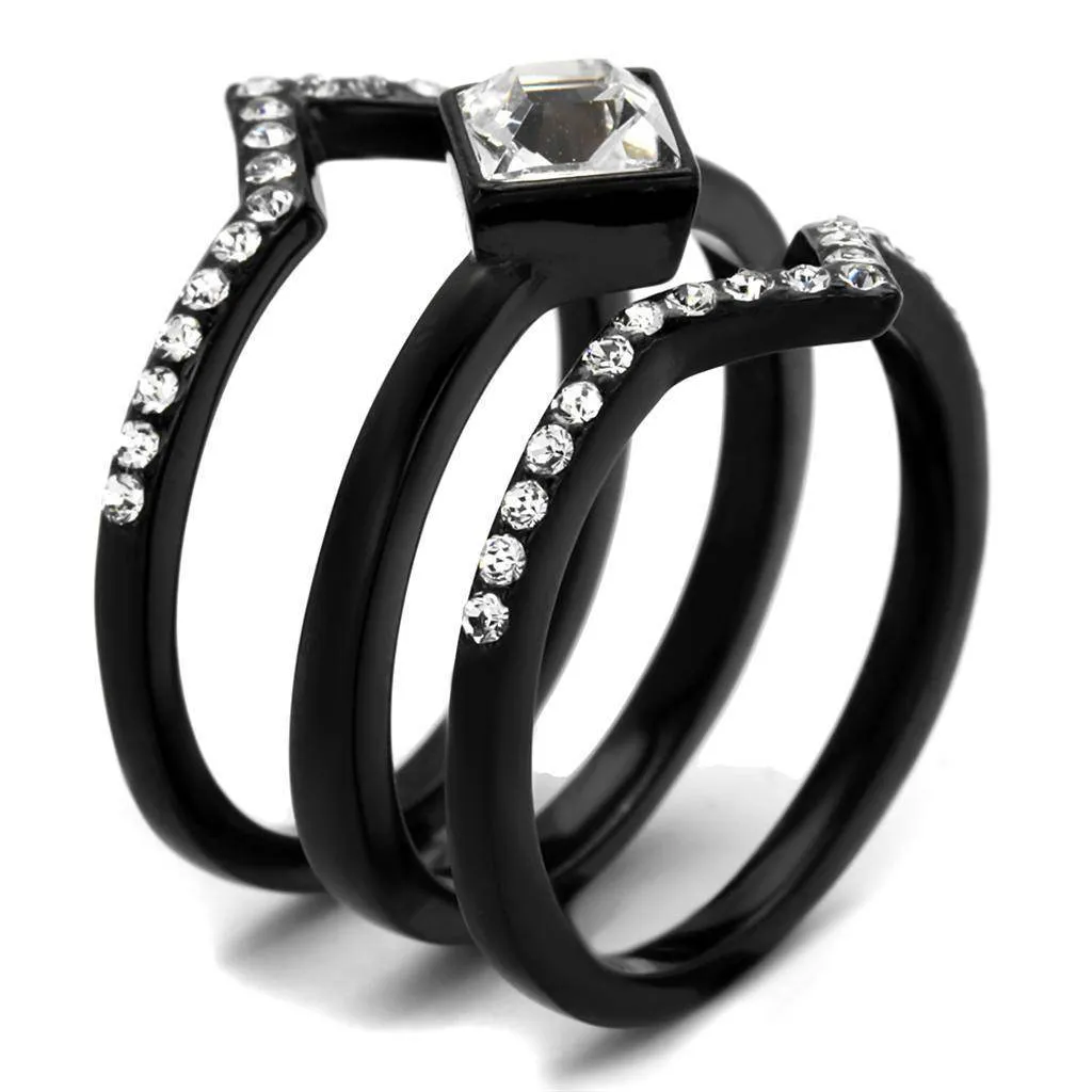Women Stainless Steel Synthetic Crystal Rings Clear Diamond