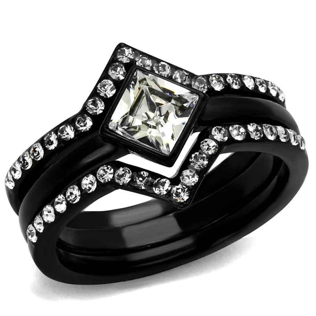 Women Stainless Steel Synthetic Crystal Rings Clear Diamond