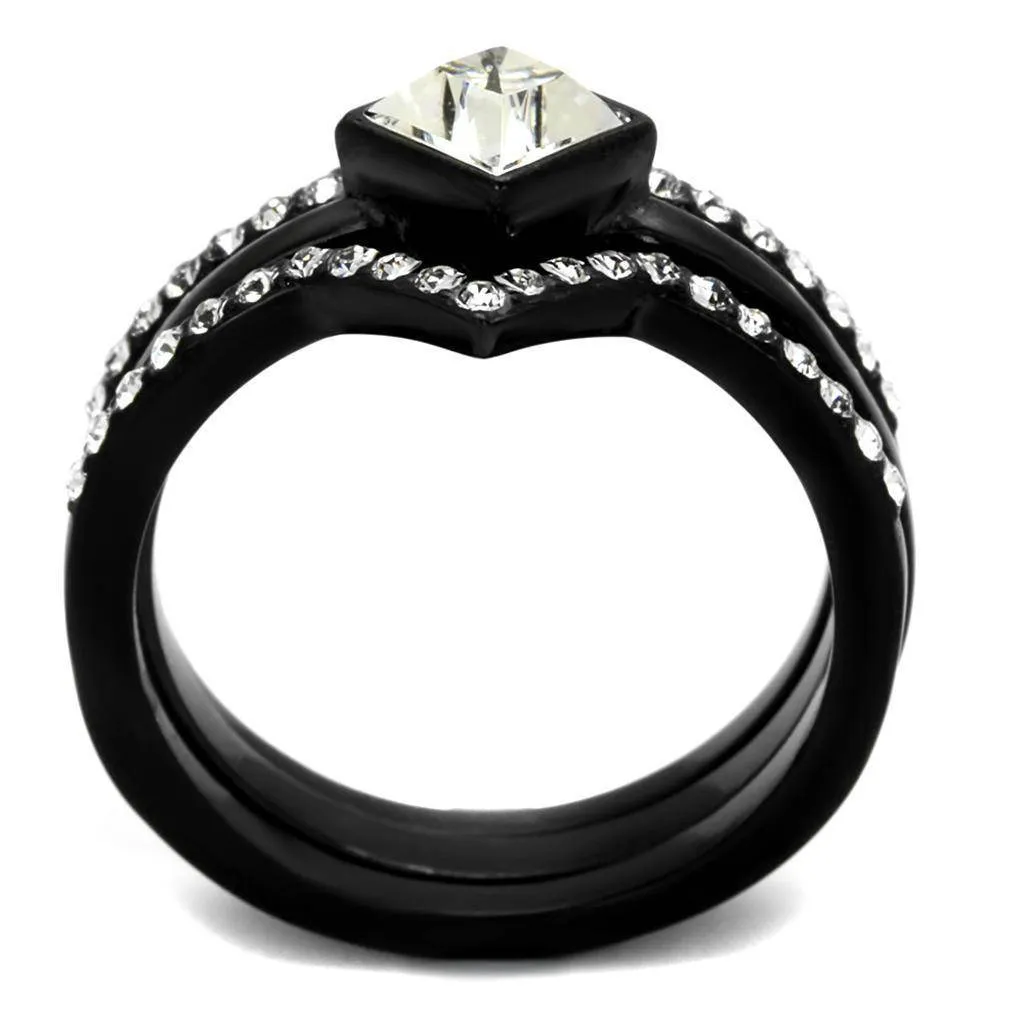 Women Stainless Steel Synthetic Crystal Rings Clear Diamond