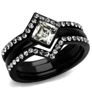 Women Stainless Steel Synthetic Crystal Rings Clear Diamond