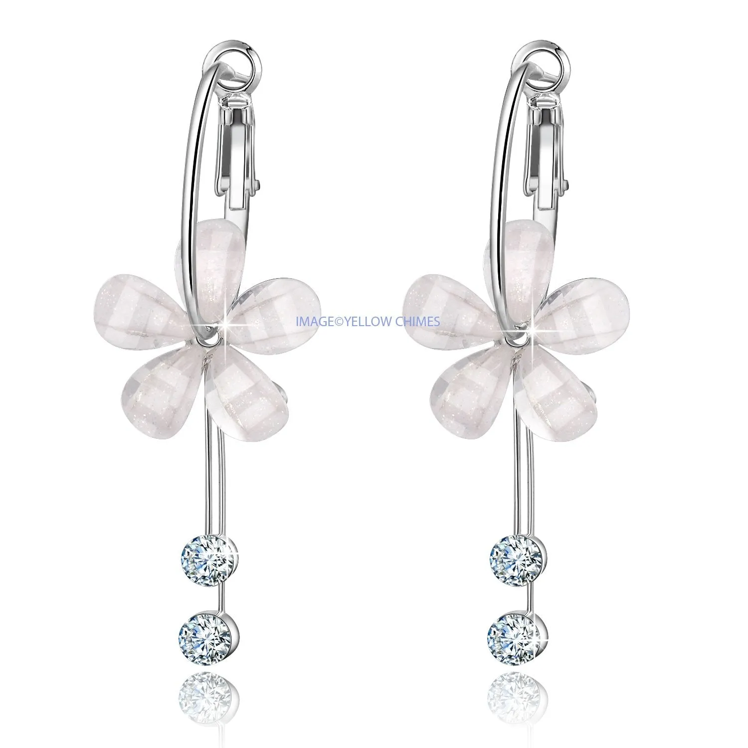 Yellow Chimes Hoop Earrings for Women Combo of 2 Pairs Blue White Floral Hoop Earrings for Women and Girls