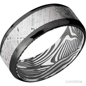 Zirconium with Satin, Polish Finish and Meteorite Inlay and Sunset - 8MM